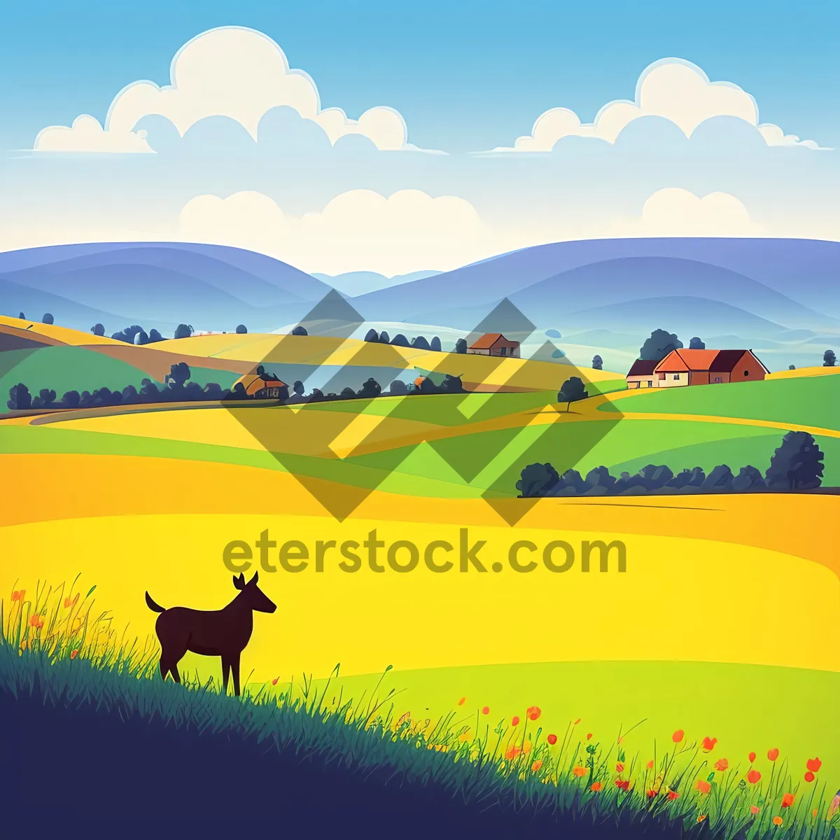 Picture of Vibrant Summer Countryside Horizon with Clear Blue Sky
