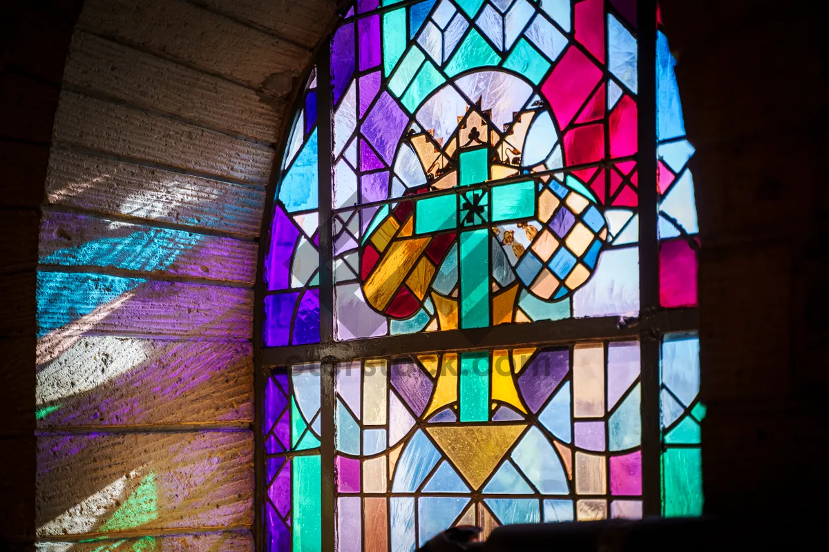 Picture of Colorful stained glass window in cathedral.