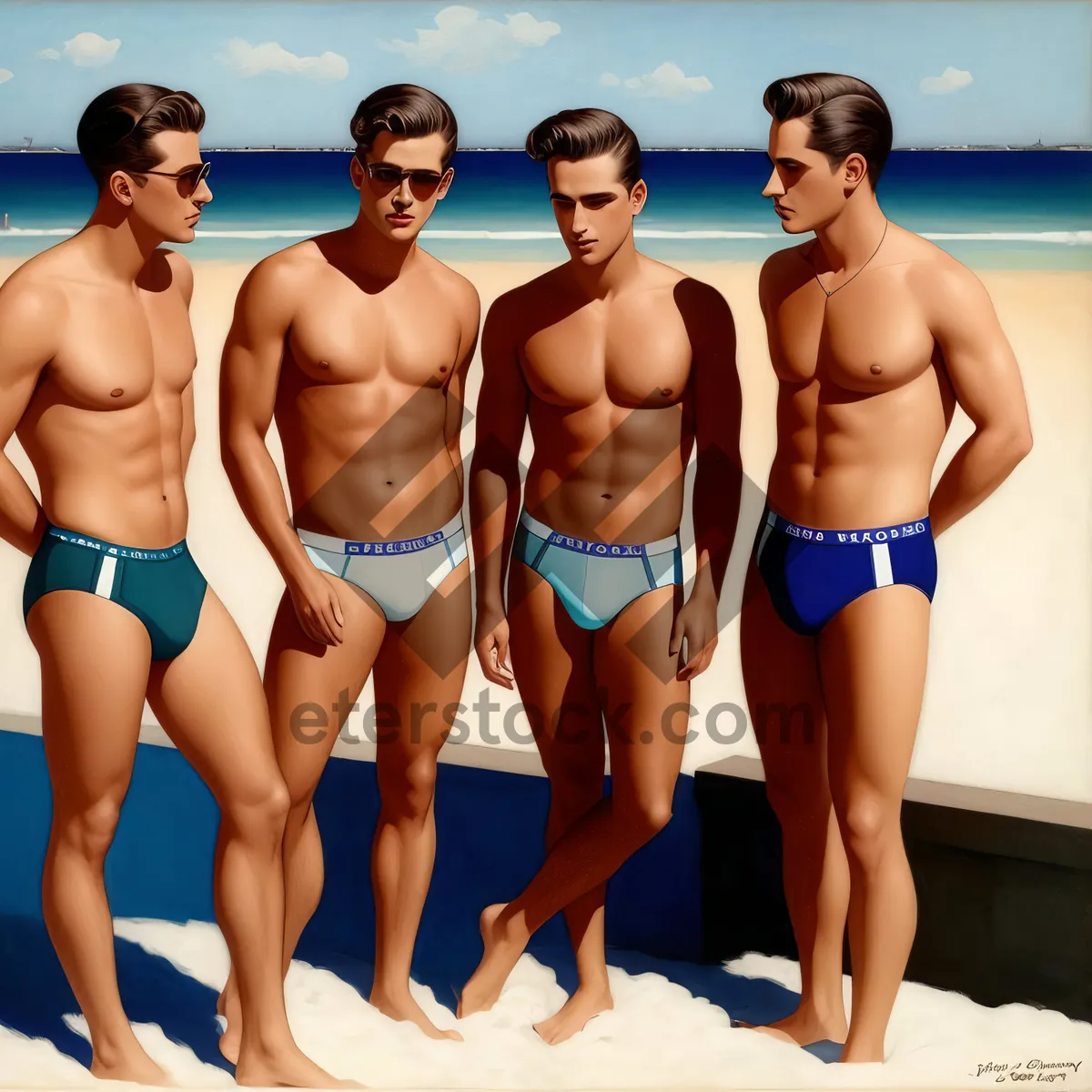 Picture of Summer Fun: Attractive Man Enjoying Beach in Swimwear