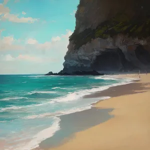 Sunset over tropical island beach paradise landscape