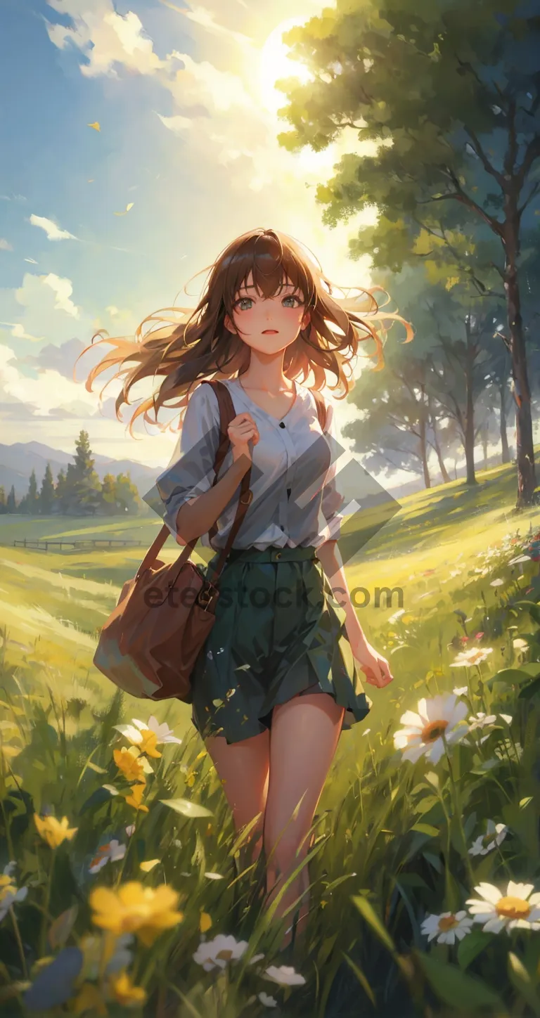 Picture of Attractive lady smiling in the park wearing a miniskirt.