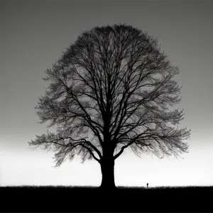 Winter Solitude: Majestic Oak Tree in Snowy Landscape