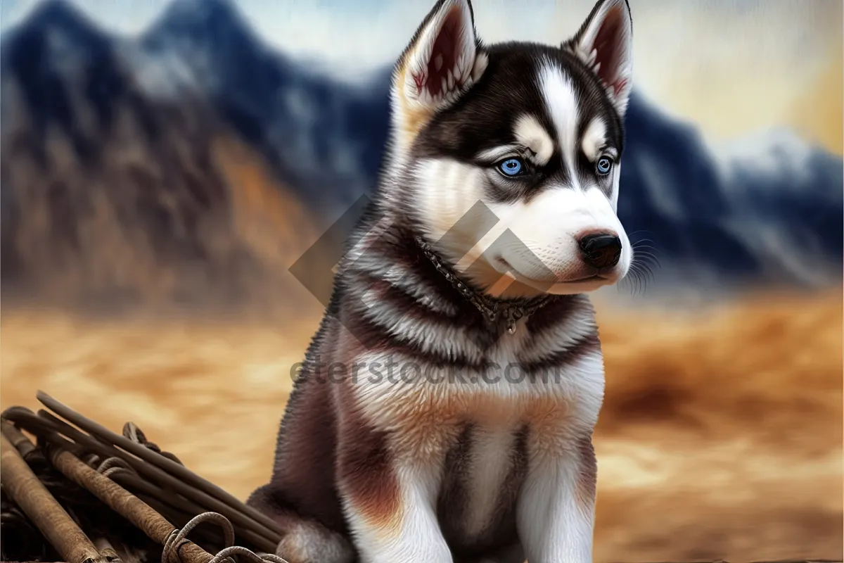 Picture of Adorable Husky Puppy with Soulful Eyes