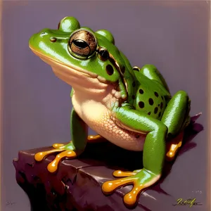 Vibrant Eye-Catching Orange Tree Frog Wildlife Closeup.