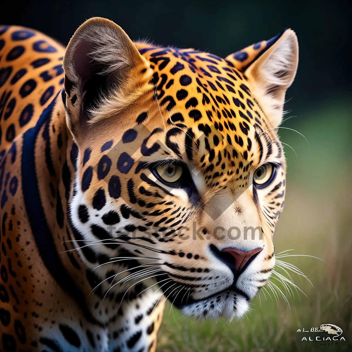 Picture of Striped Big Cat Gazing in Grassland