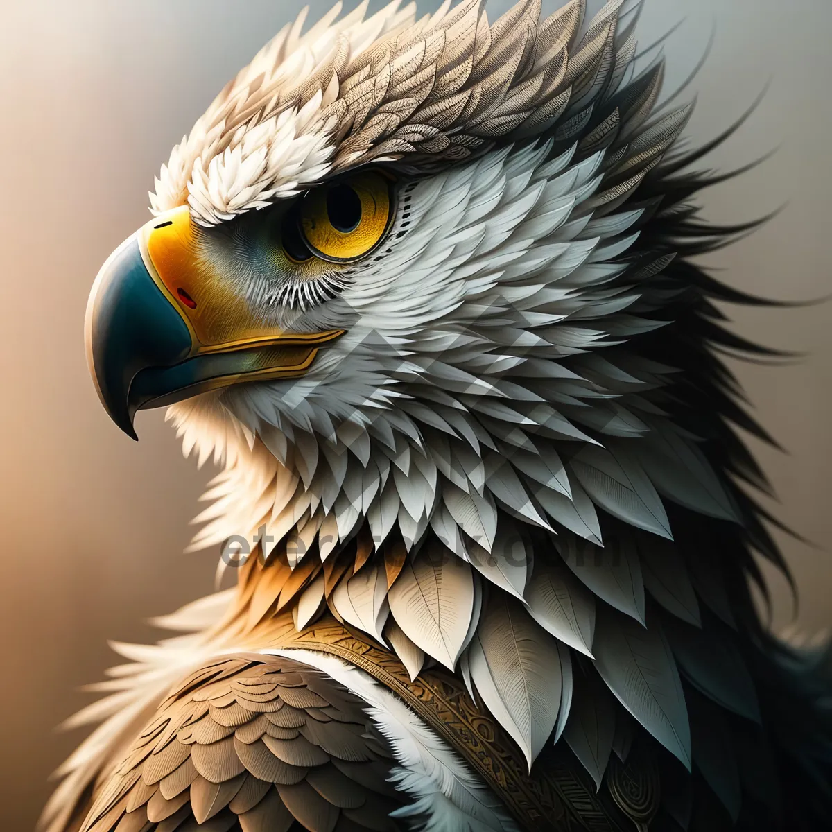 Picture of Bald Eagle Portrait: Majestic Hunter with Piercing Yellow Eyes