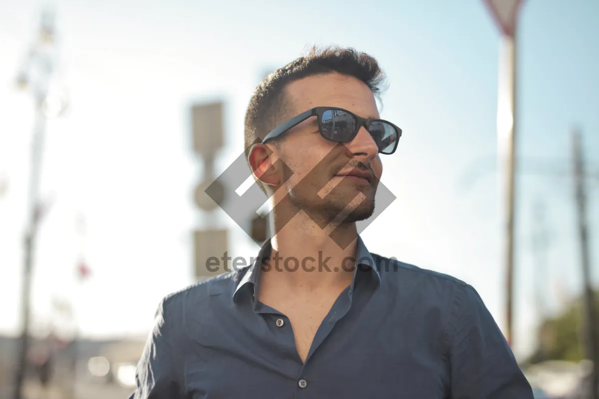 Picture of Stylish businessman in sunglasses smiling confidently