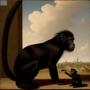 Black Primate in Wild Zoo Environment: Macaque Ape