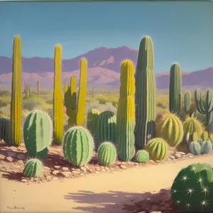 Saguaro Cactus in Desert Landscape, Underneath the Sky