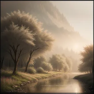 Serene Sunrise Over Countryside Landscape