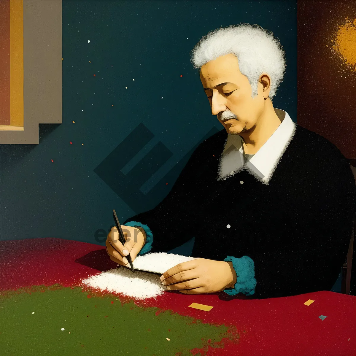 Picture of Happy blond comedian performing at table