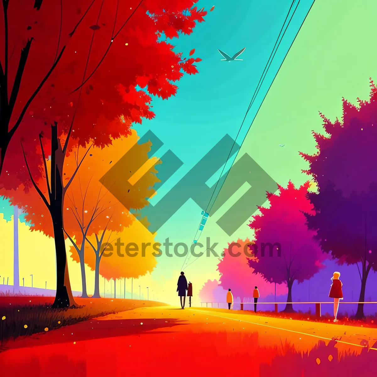 Picture of Autumn Sunset Behind Picket Fence in Forest