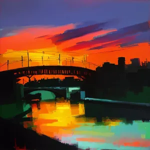 Serene Sunset over Historic Town with River and Bridge