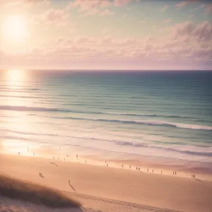 Golden Horizon: Tranquil Beach Sunset over the Ocean