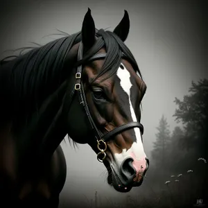 Brown Thoroughbred Stallion Grazing in Pasture