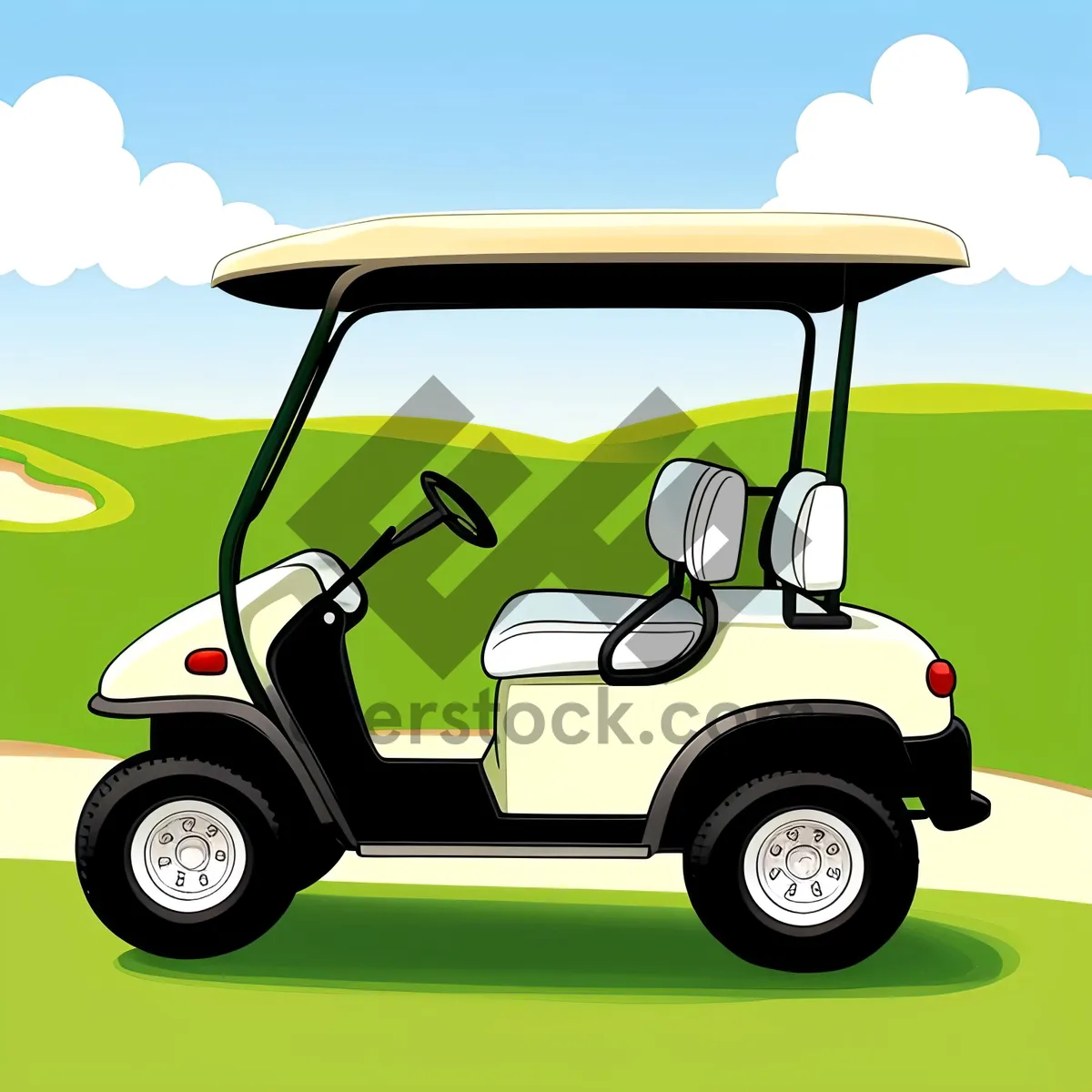 Picture of Cartoon Golfer on Green Golf Course