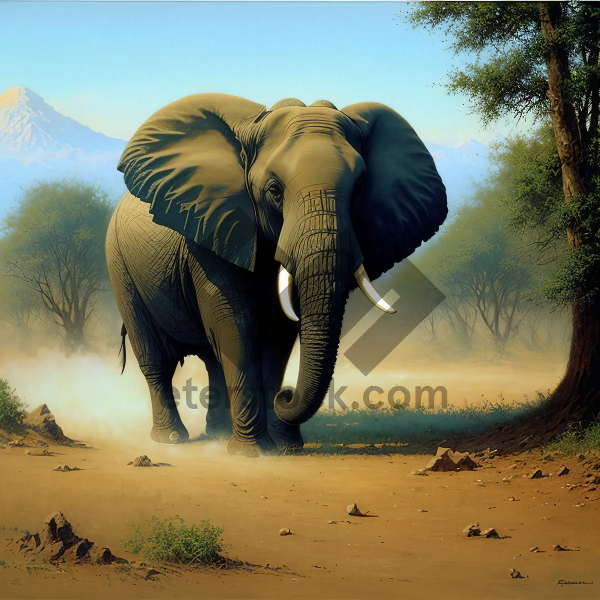 Picture of Sunset Safari: Majestic Endangered Elephant Roaming