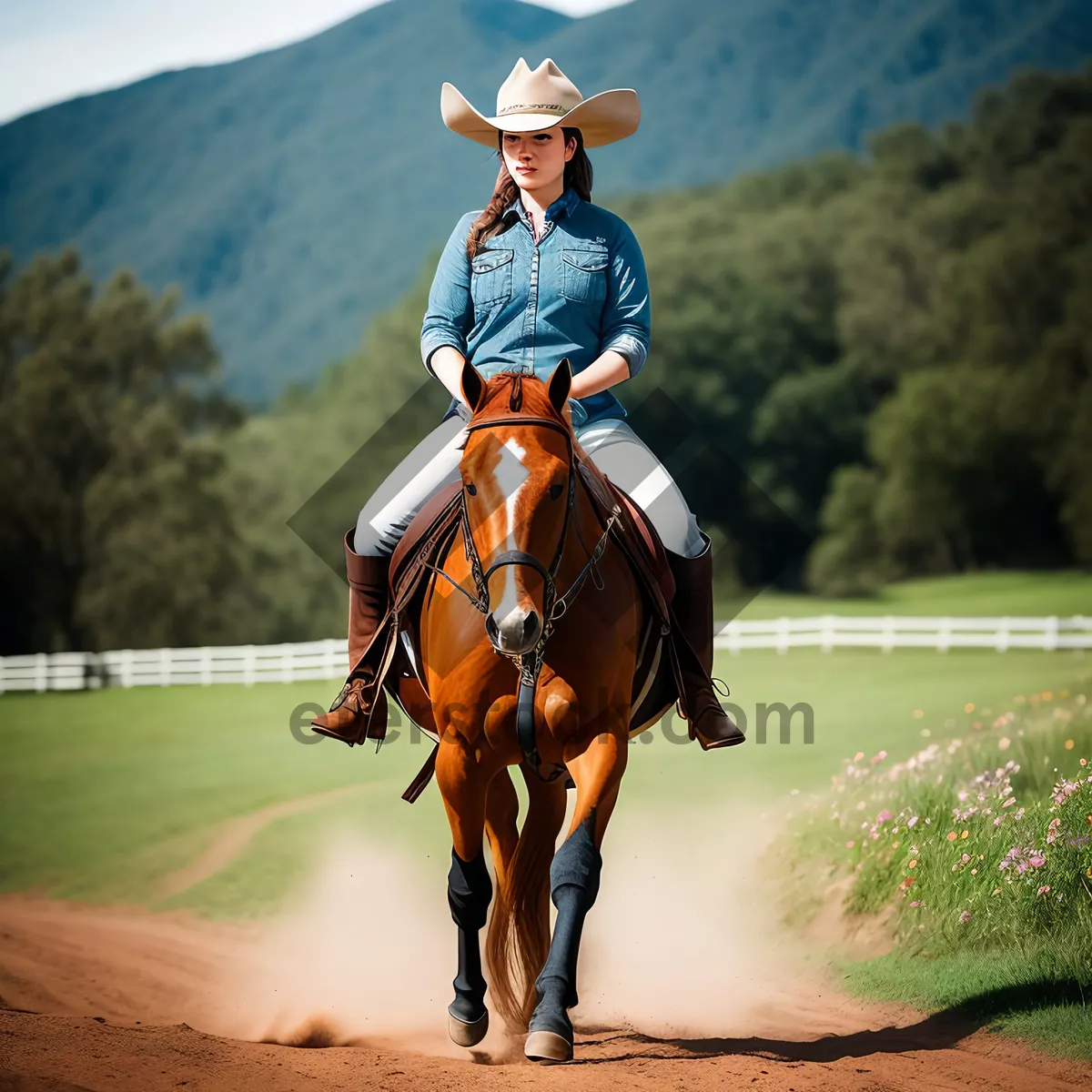 Picture of Cowboy riding horse in a competition