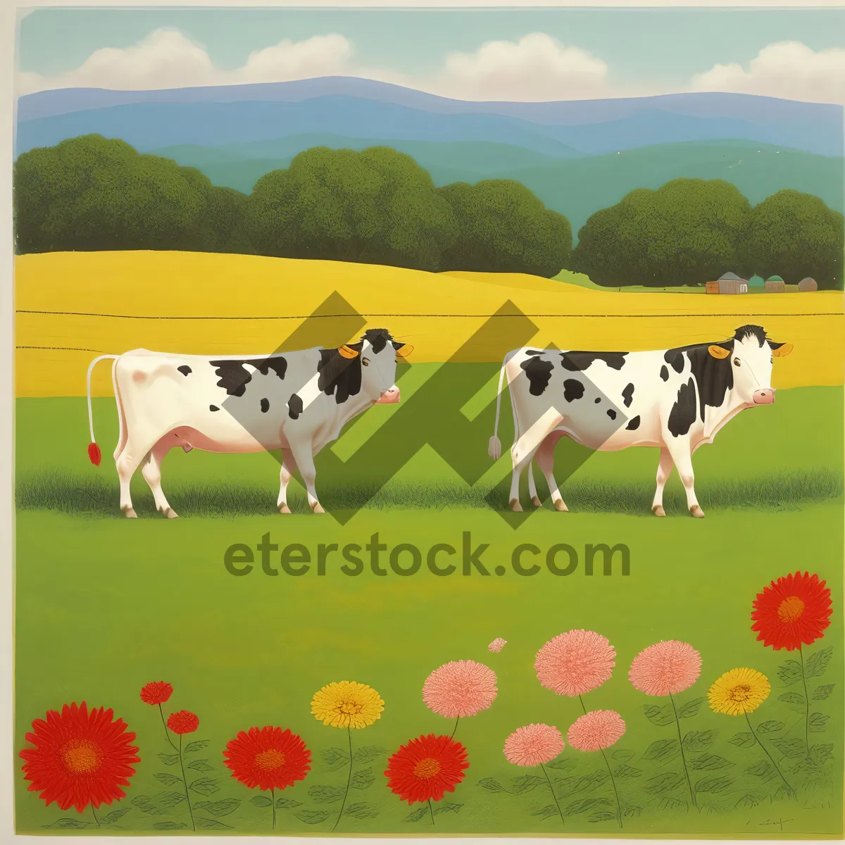 Picture of Idyllic Rural Farming Landscape with Grazing Cows