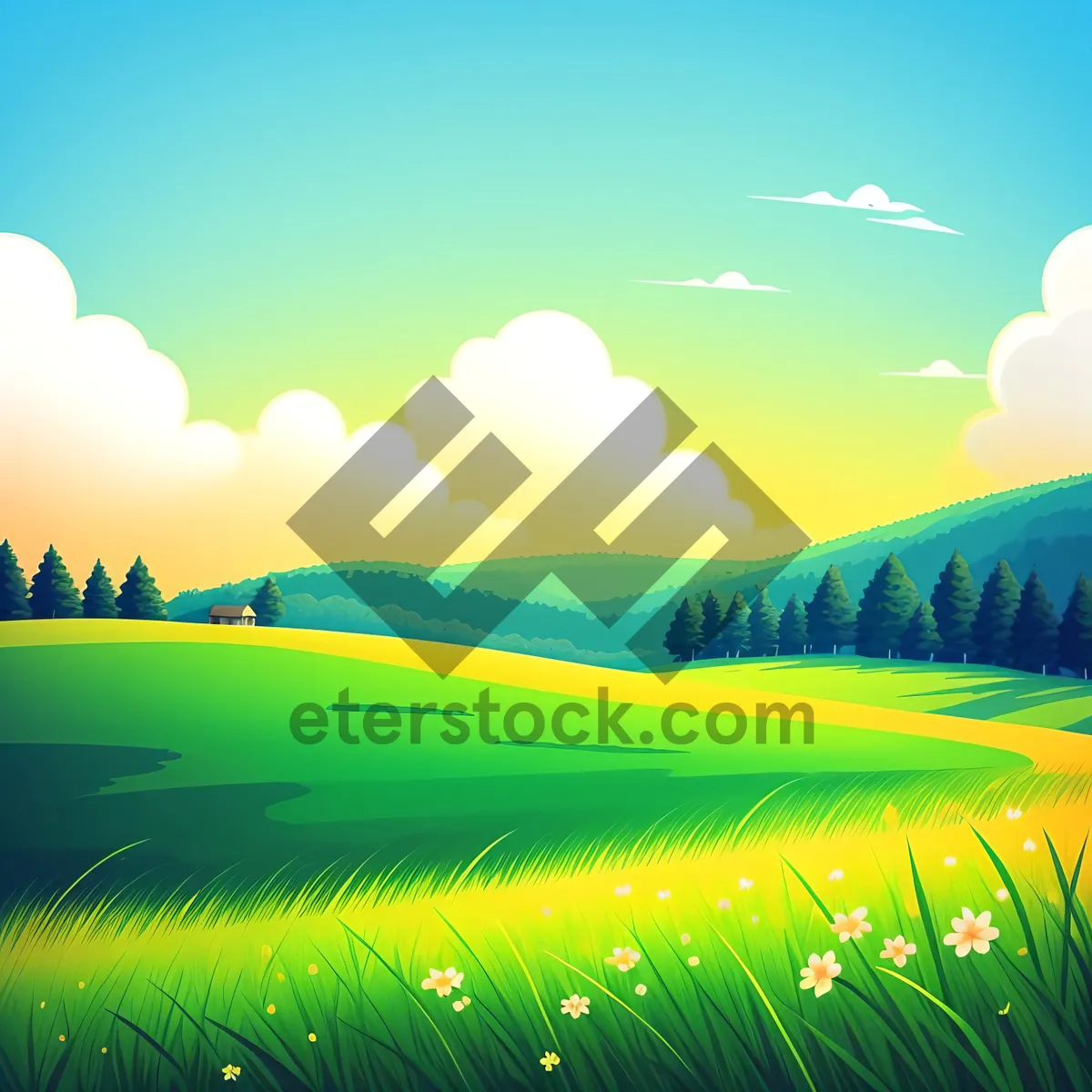 Picture of Vibrant Summer Meadow with Colorful Sky