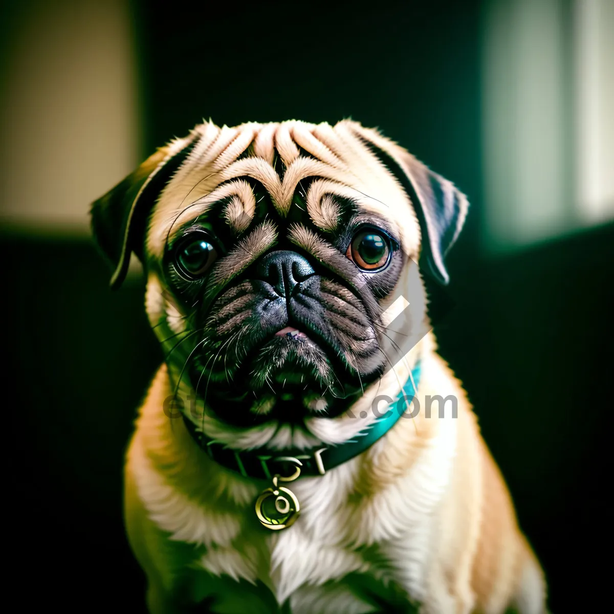 Picture of Adorable Wrinkled Pug - Funny Studio Portrait