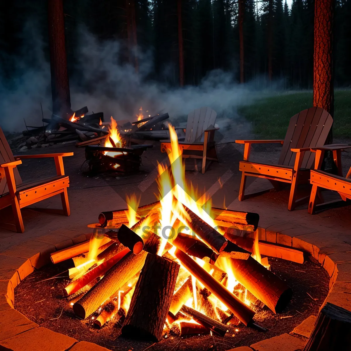 Picture of Fiery Bonfire Illuminates the Night Sky