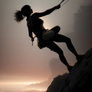 Silhouette of Happy Teenager Jumping Rope at Sunset