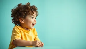 Happy boy with a sweet smile sitting cheerfully