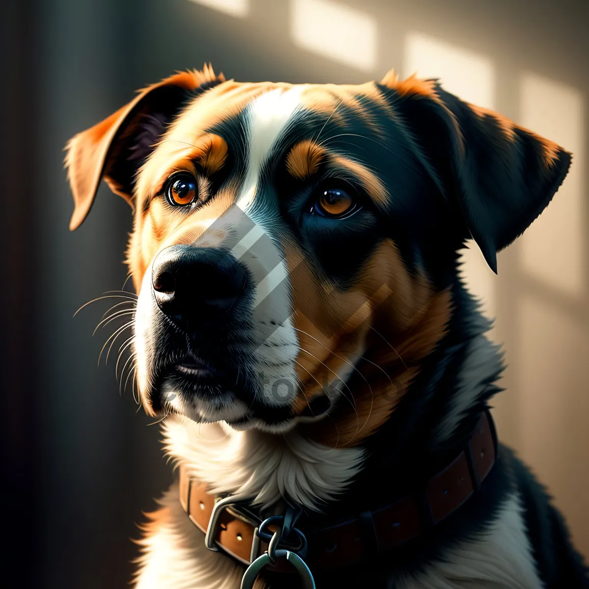 Picture of Adorable Swiss Mountain Dog Puppy Sitting Gracefully.