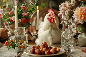 Chicken and Rooster Statue on Table Top