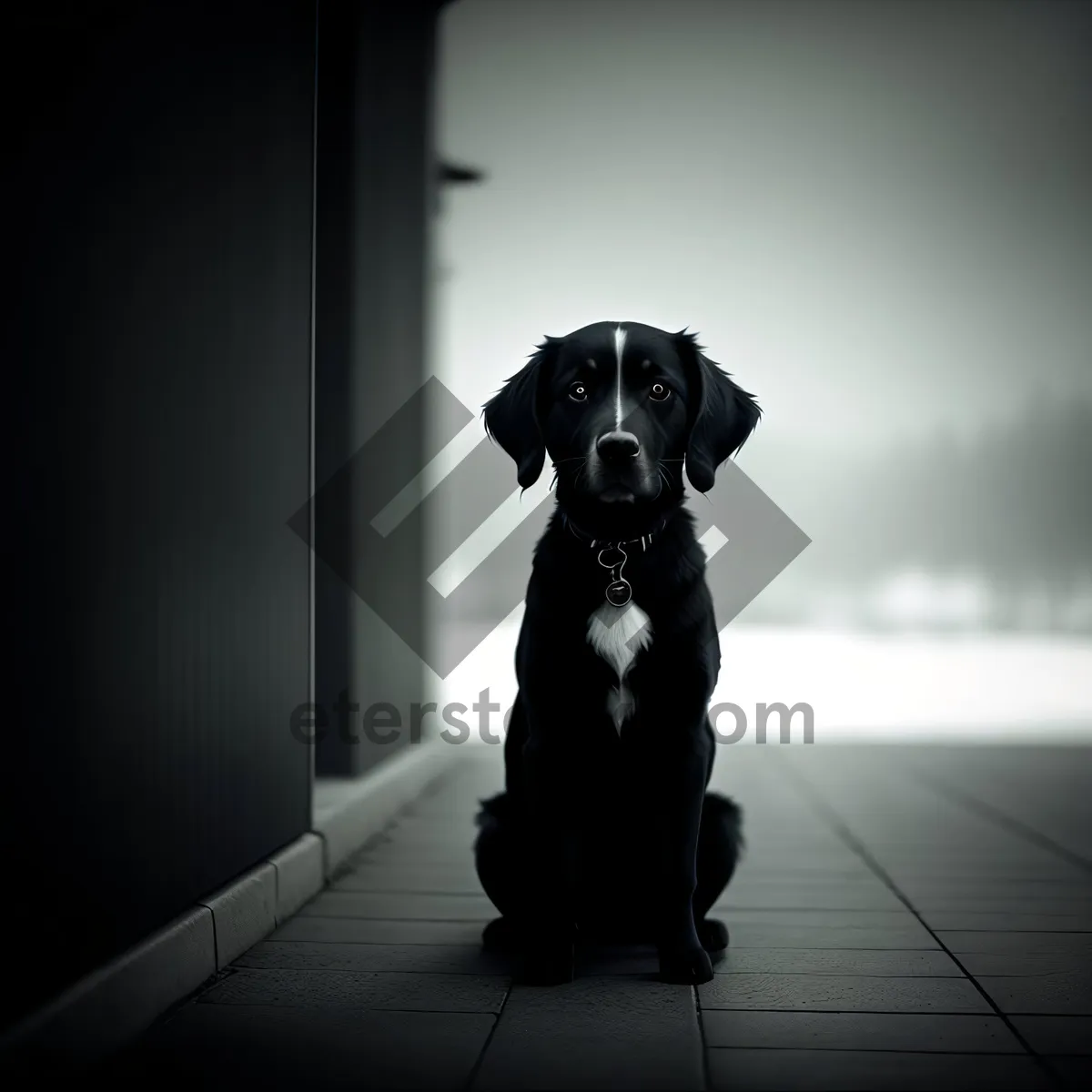 Picture of Adorable Black Retriever Puppy - Purebred Canine Portrait