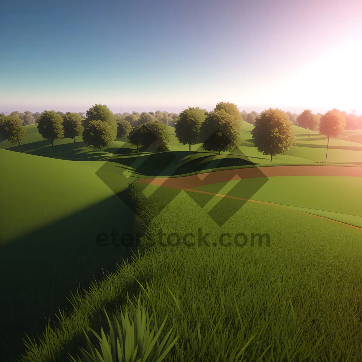 Picture of Idyllic Rural Landscape with Rolling Hills and Clear Skies