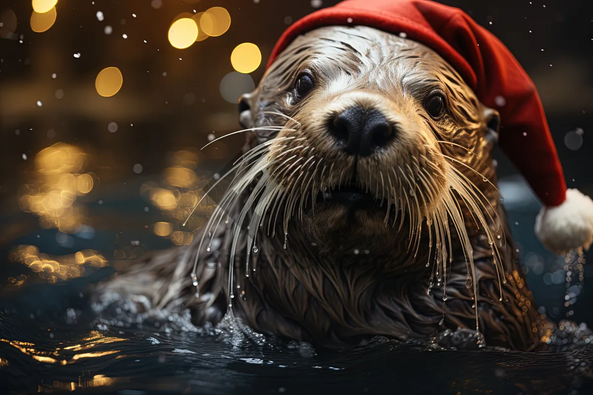 Picture of Playful Otter Splashing in the Sparkling Sea Waters