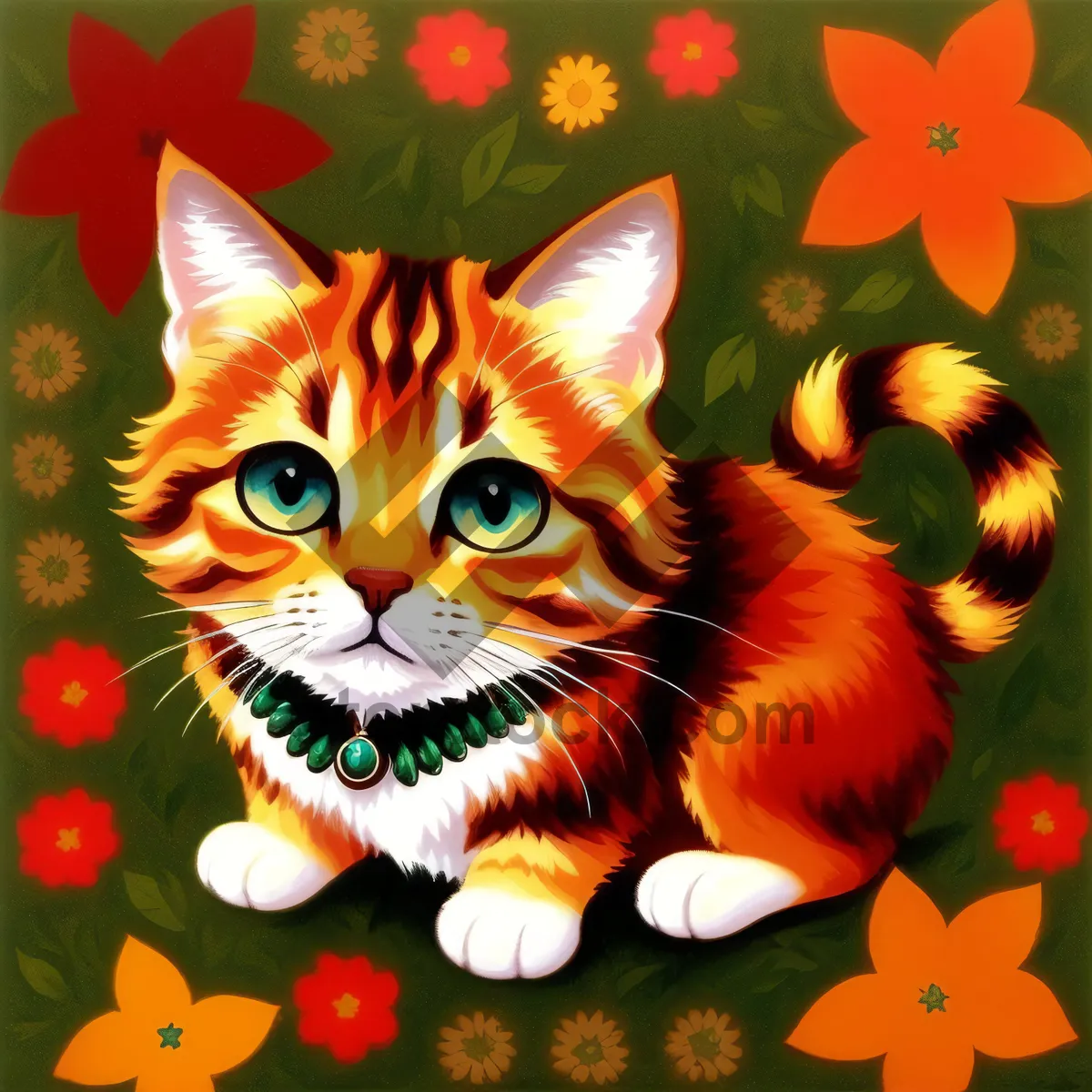 Picture of Cheerful Cartoon Pumpkin Kitty in Fun-filled Art!