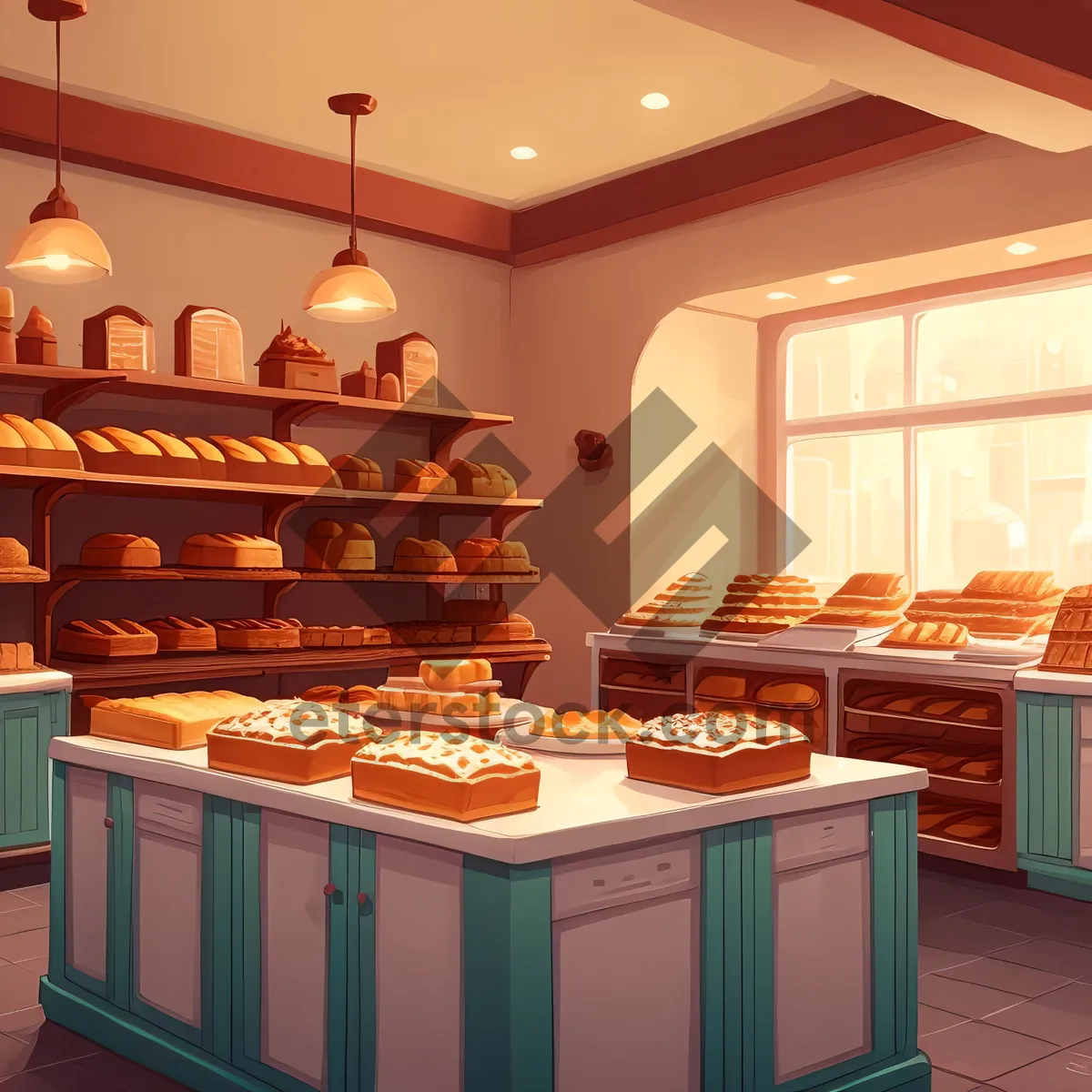 Picture of Modern Bakery Interior with Luxurious Wood Furniture