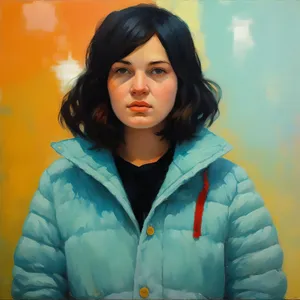 Attractive brunette businesswoman smiling in professional office suit.