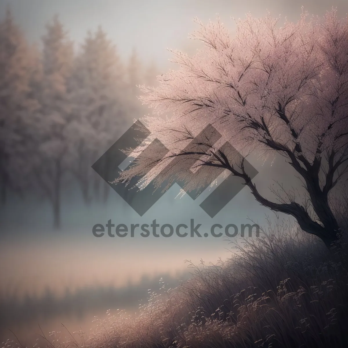 Picture of Golden Hour Horizon: Tranquil Winter Sunset Silhouette