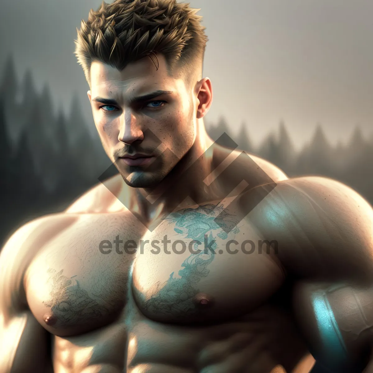 Picture of Strong & Sexy Male Bodybuilder Flexing Muscles