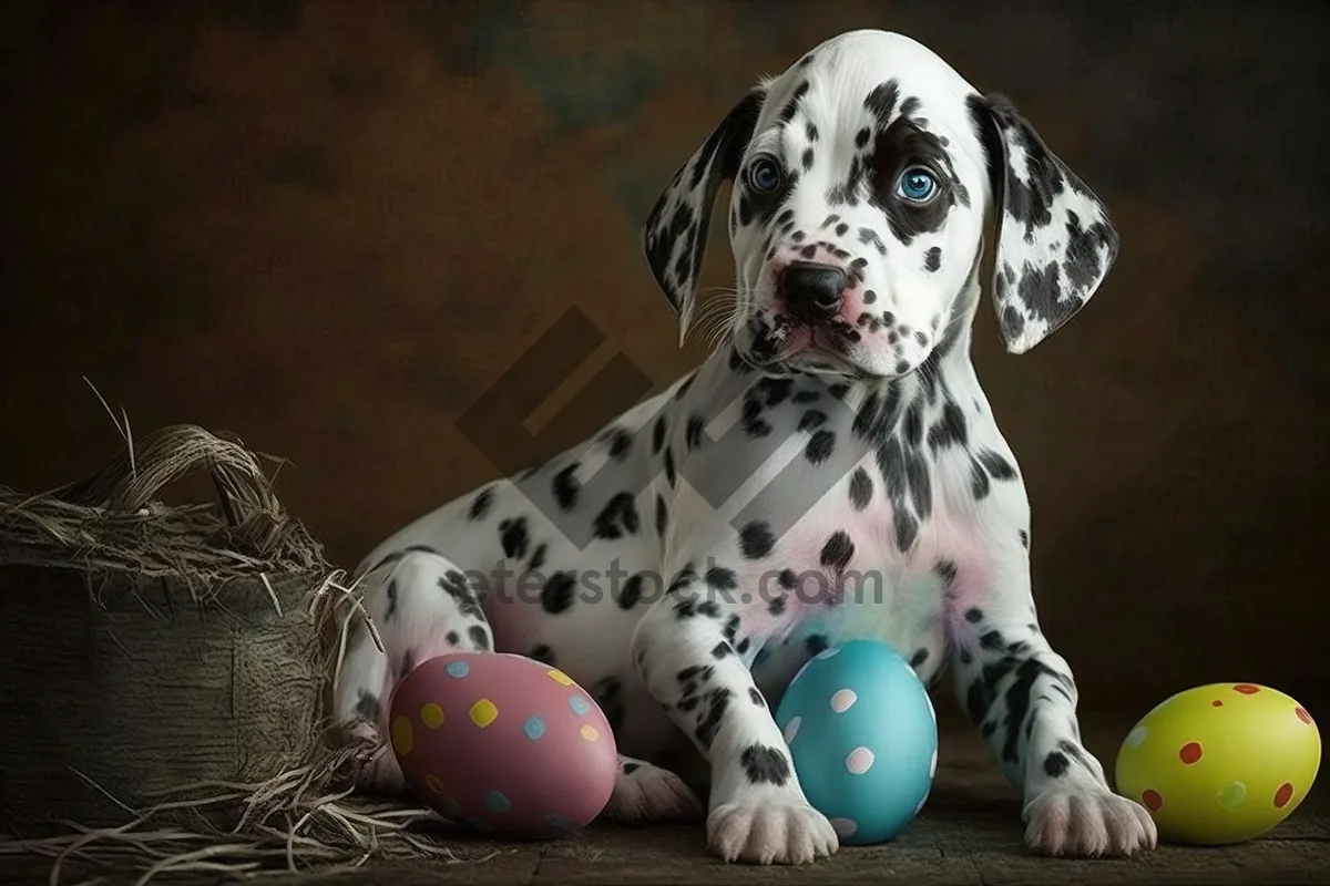 Picture of Black and white adorable Dalmatian puppy portrait.