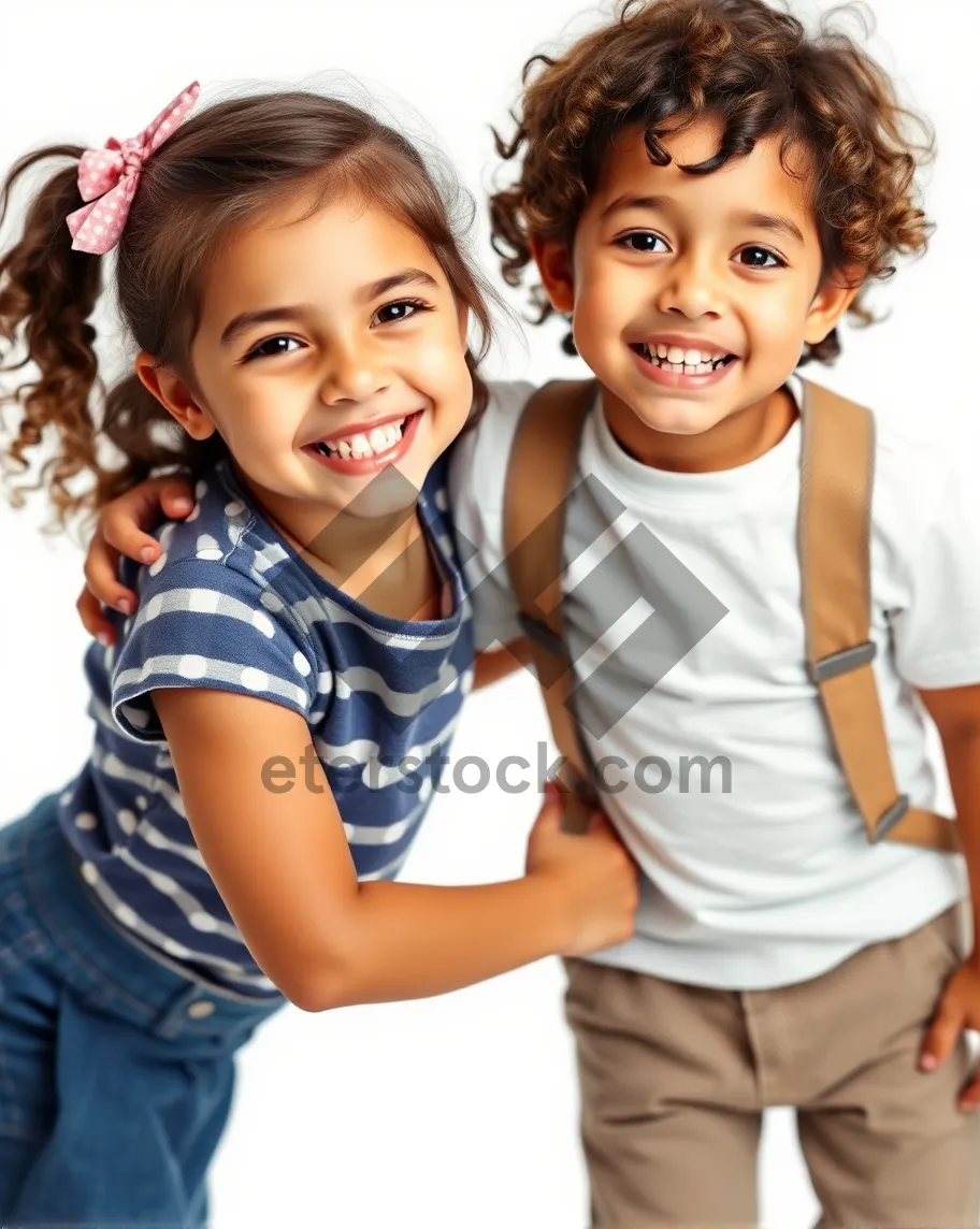 Picture of Happy family portrait with smiling children and mother.