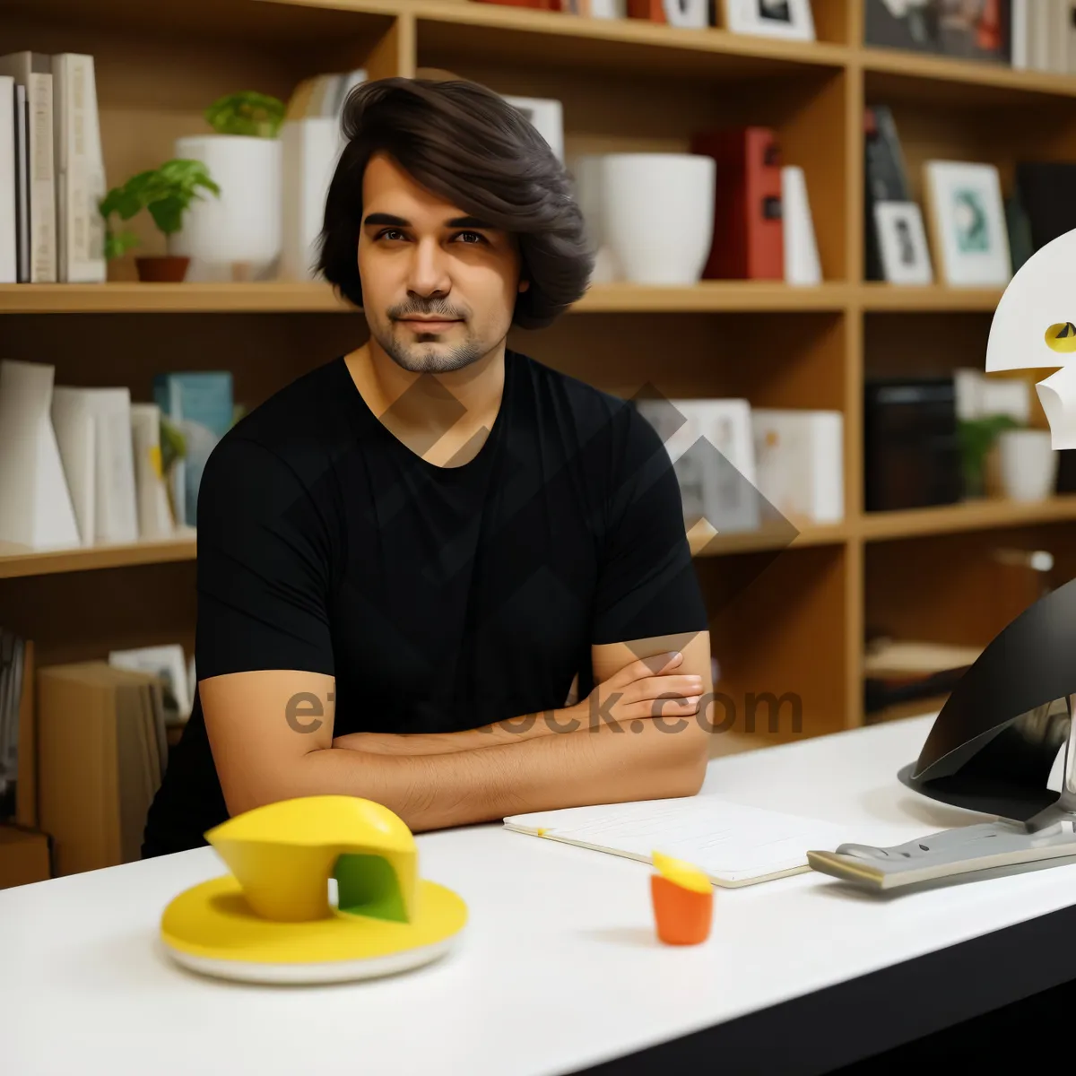 Picture of Smiling male professional working on laptop in office