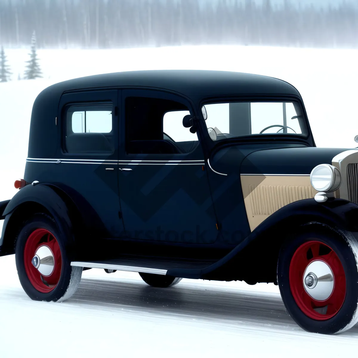 Picture of Classic Red Coupe Speeding on Road