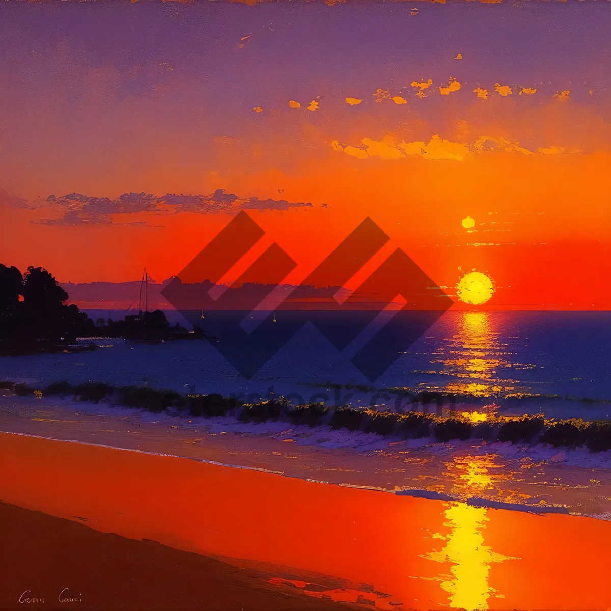 Picture of Golden Beach at Sunset: Serene Coastal Horizon