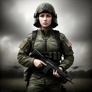 Armed Soldier in Military Uniform with Rifle