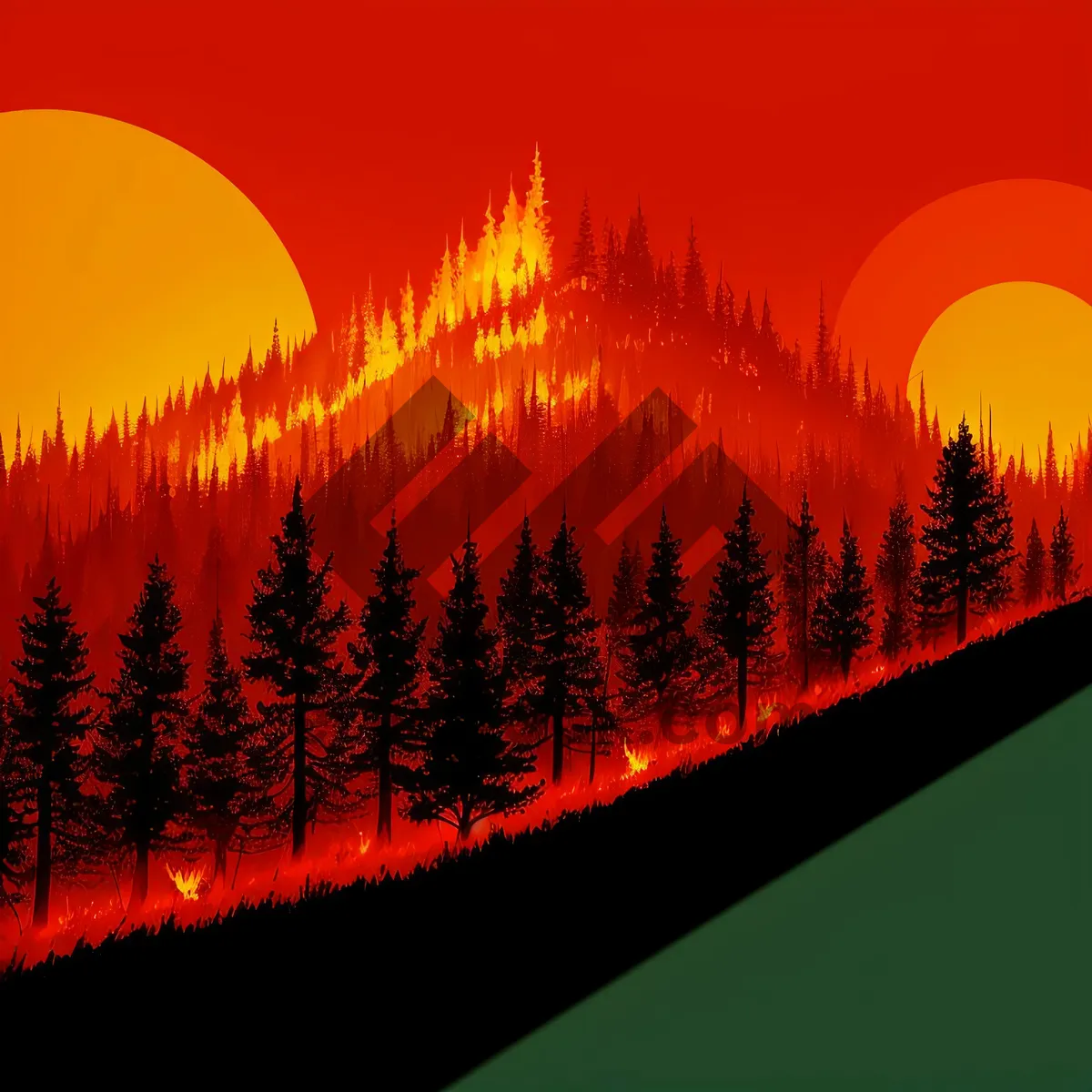 Picture of Golden Horizon: Sunlit Forest and Mountain Landscape