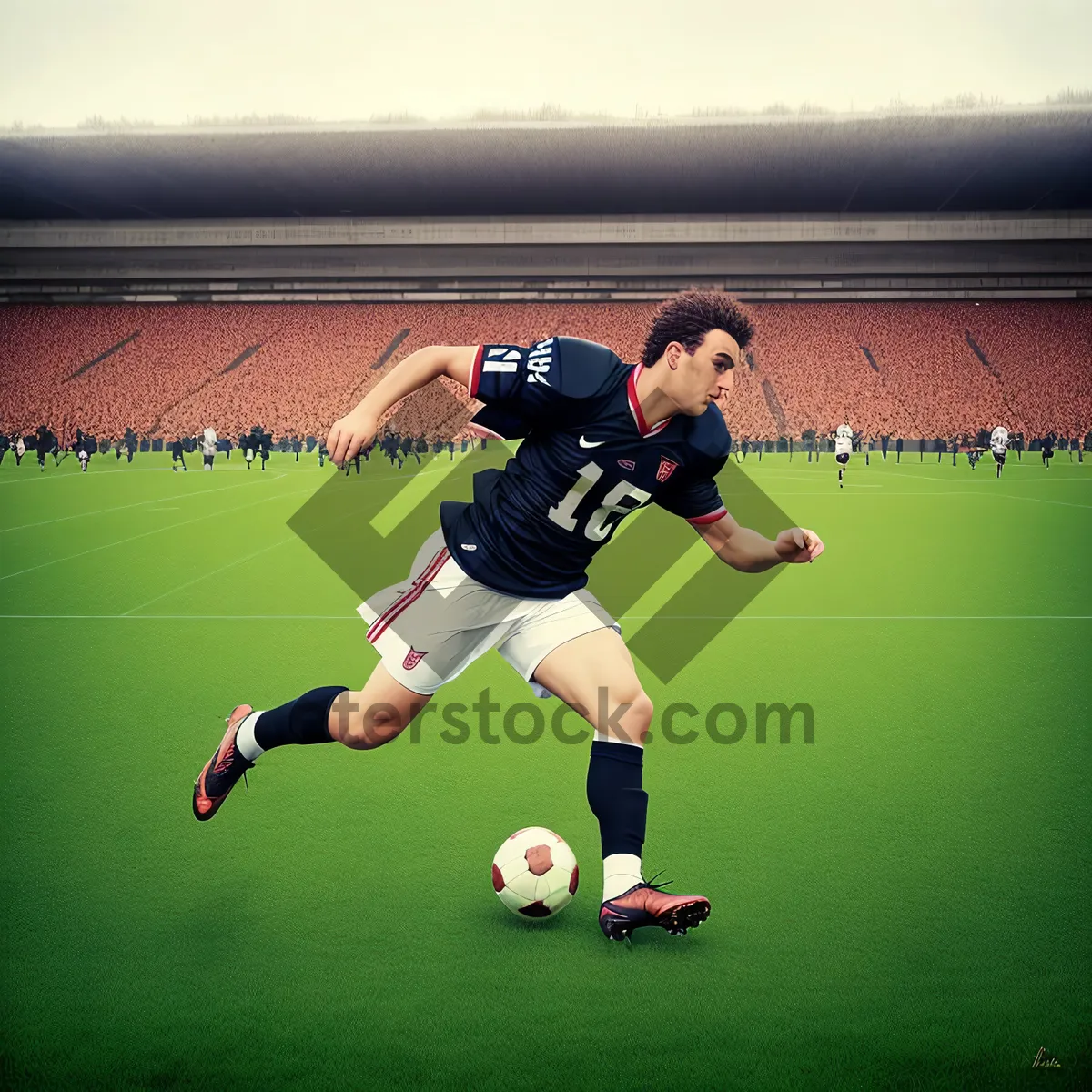 Picture of Sporty Fun: Soccer Player Scoring Goal on Stadium Field