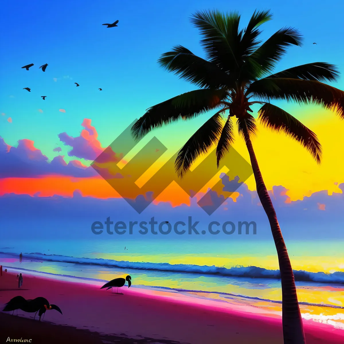 Picture of Tropical Bliss: Coconut Palm on Sandy Beach