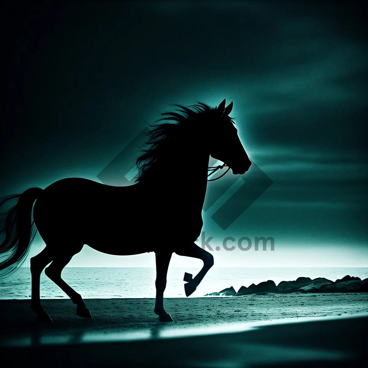 Picture of Golden Sunset: Majestic Thoroughbred Stallion Galloping Wildly