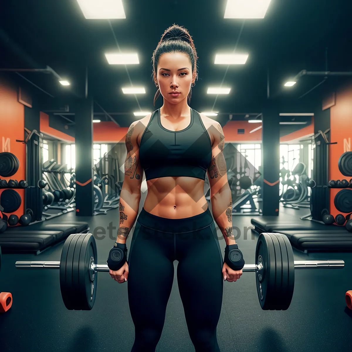 Picture of Muscular man lifting weights at the gym