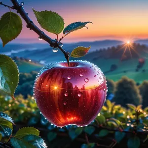 Holiday Apple Decoration with Gold Ball Ornaments